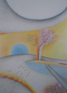 Soleil livide d'après un poème de Michel Houellebecq- 04/2016 – Crayon de couleur – Dim : 42 x 29,5 cm